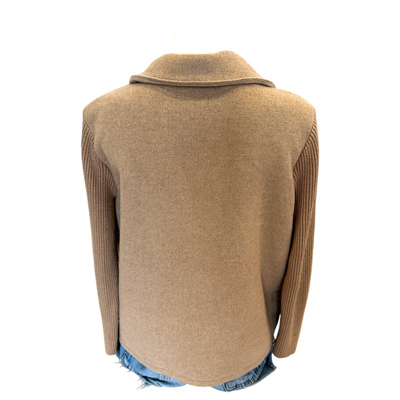 Splendid Camel Double Breasted Sweater Jacket LARGE Felted Boxy Coat Wool $178 - Picture 9 of 12